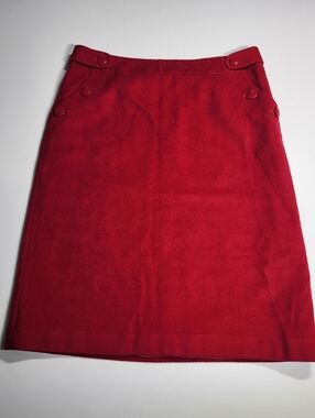 J Crew Red Wool Cashmere Pencil Skirt Button Detail Knee Length 4